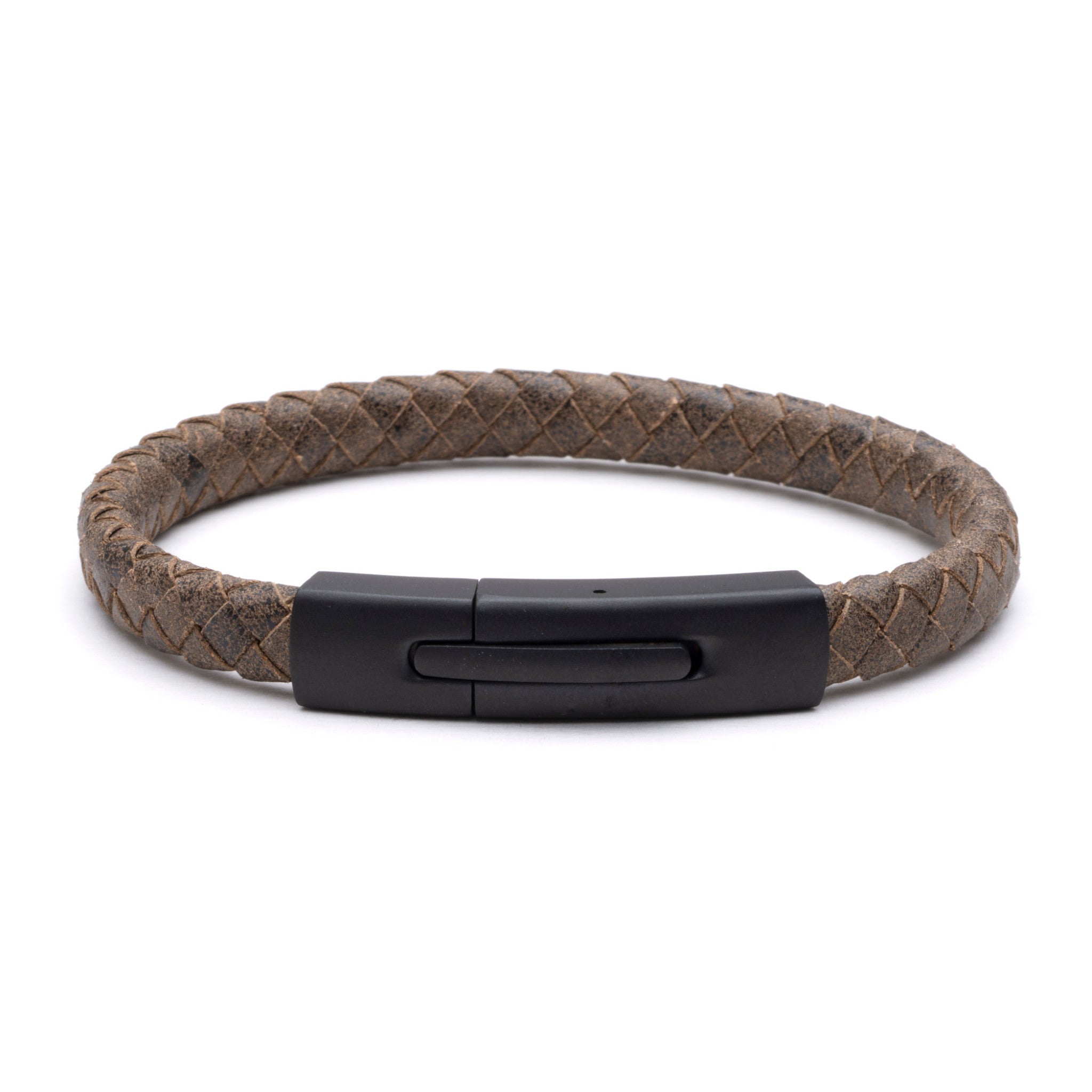 Plaited Leather Bracelet with Black Clasp