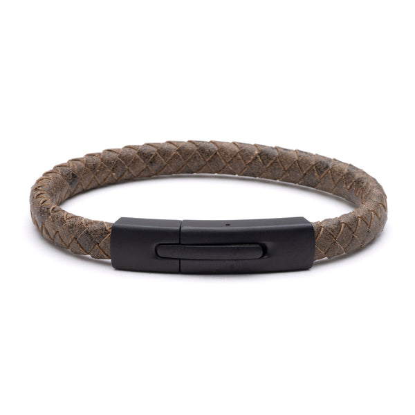 Plaited Leather Bracelet with Black Clasp