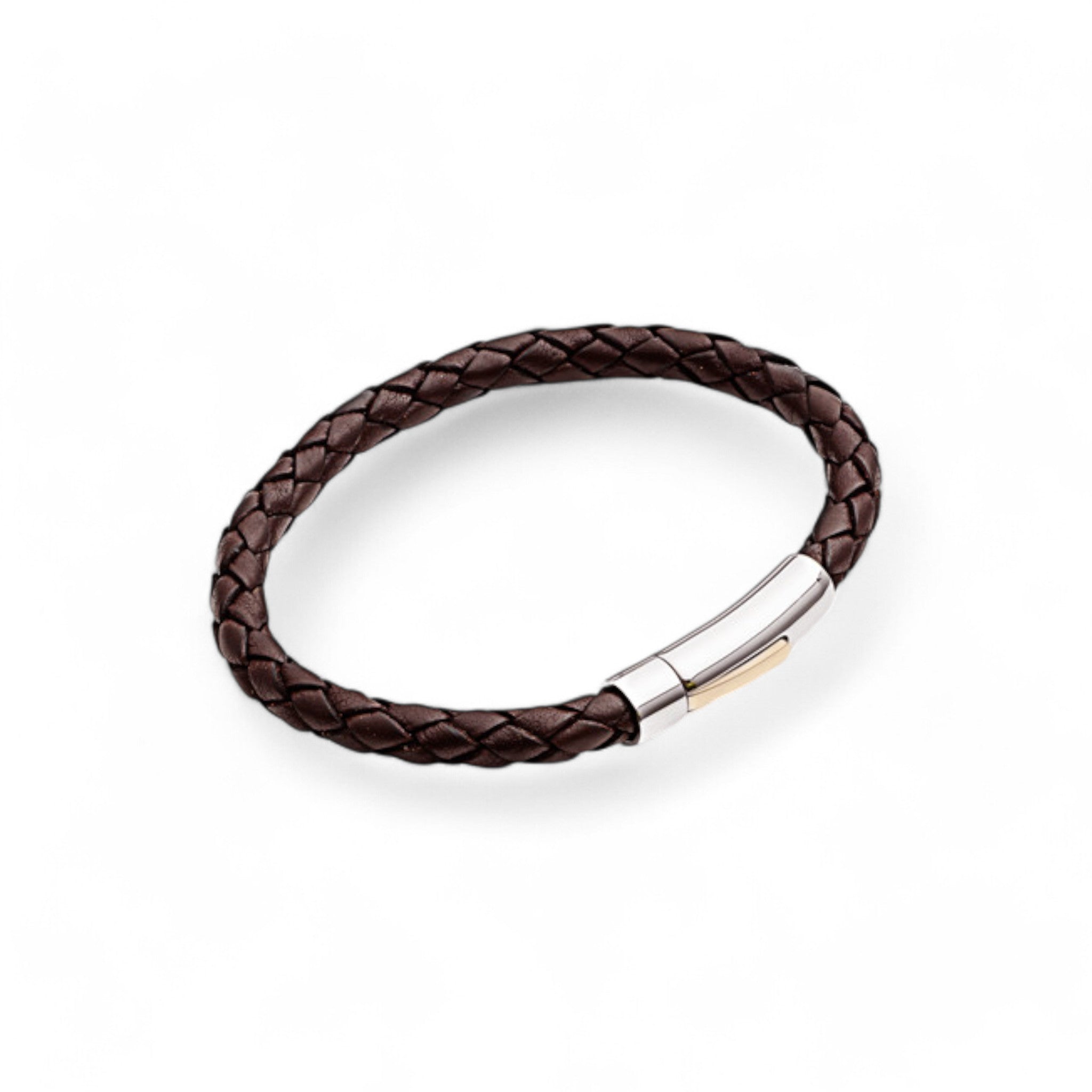 Brown Leather Bracelet with Silver Clasp