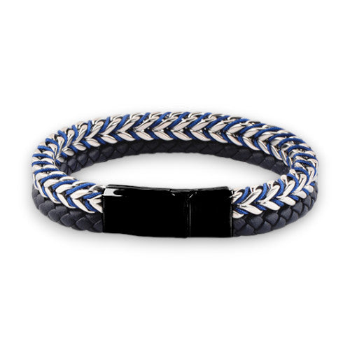 Steel and Leather Double Bracelet