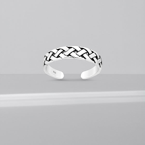 Sterling Silver Adjustable Oxidized Weave Toe Ring