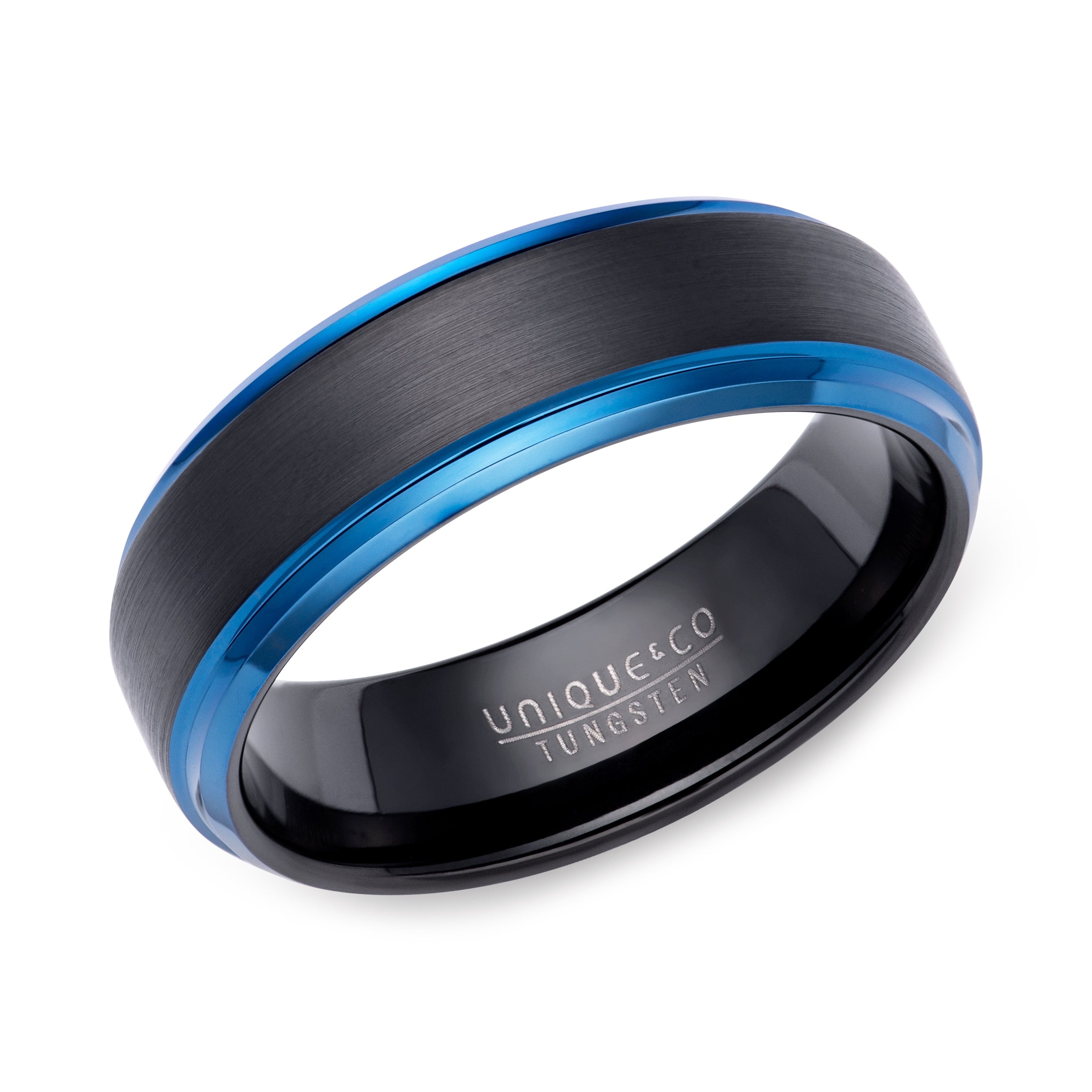 Black & Blue Tungsten Carbide Ring