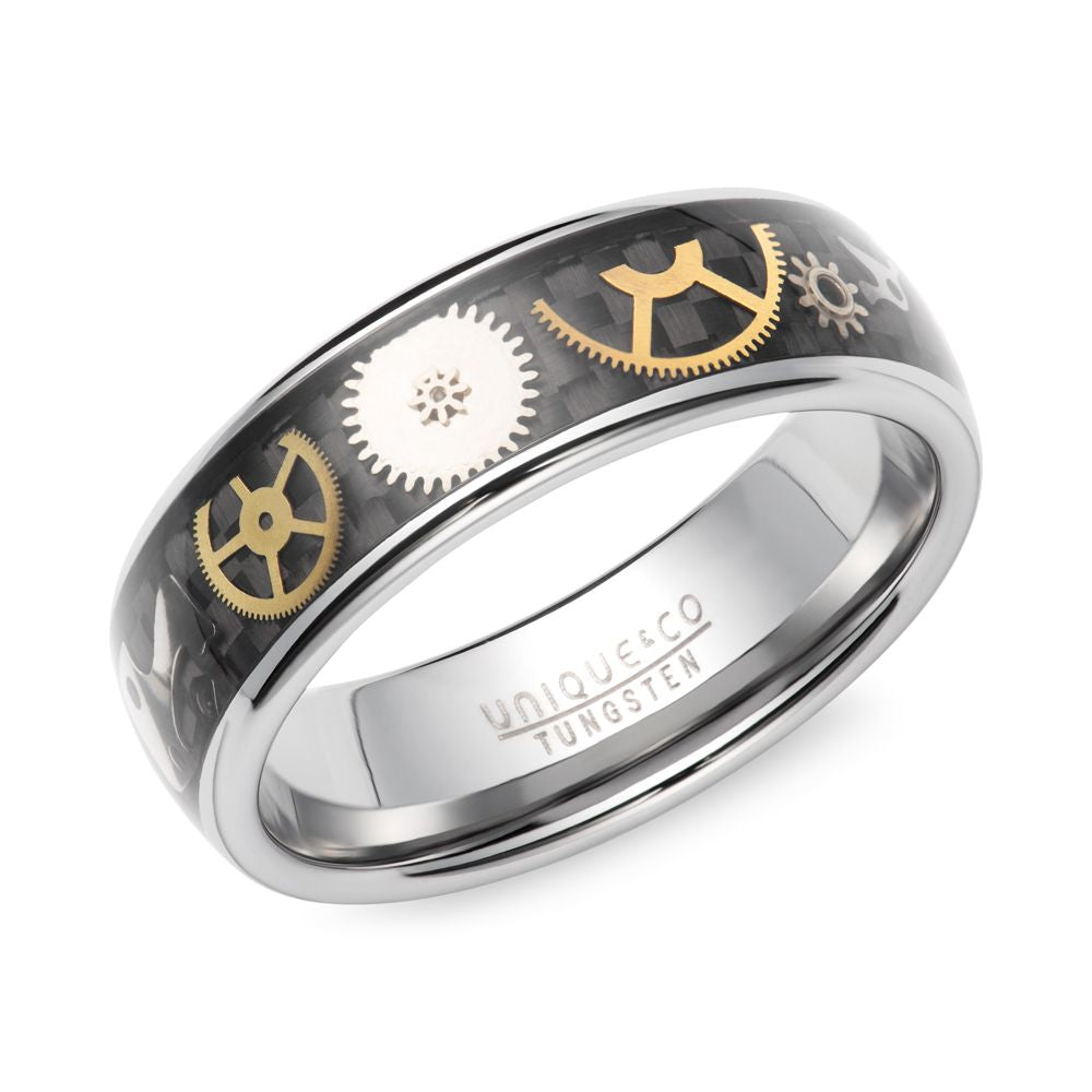 Tungsten Carbide Ring With Yellow & Black Carbon Fibre Inlay