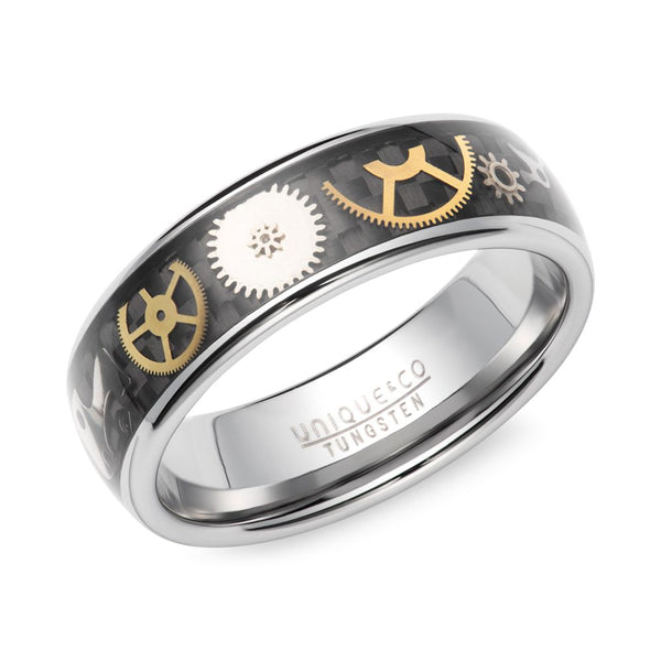 Tungsten Carbide Ring With Yellow & Black Carbon Fibre Inlay