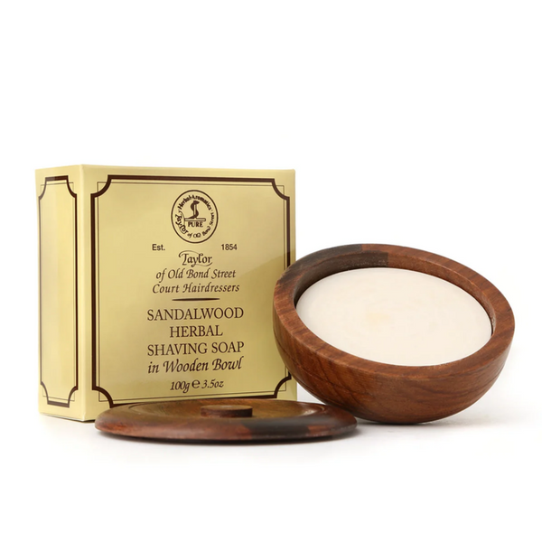 Taylor of Old Bond Street Sandalwood 100g shaving soap in reusable acacia wood bowl