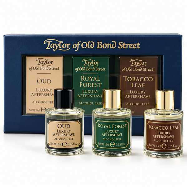 Taylor of Old Bond Street Oud, Royal Forest and Tobacco Leaf 10ml aftershave lotions with gift box