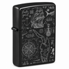 Zippo High Polish Black windproof lighter with nautical ships maps and compass design
