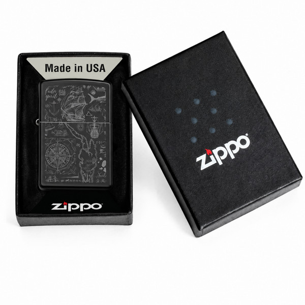 Zippo High Polish Black nautical elements lighter presented with genuine Zippo gift box