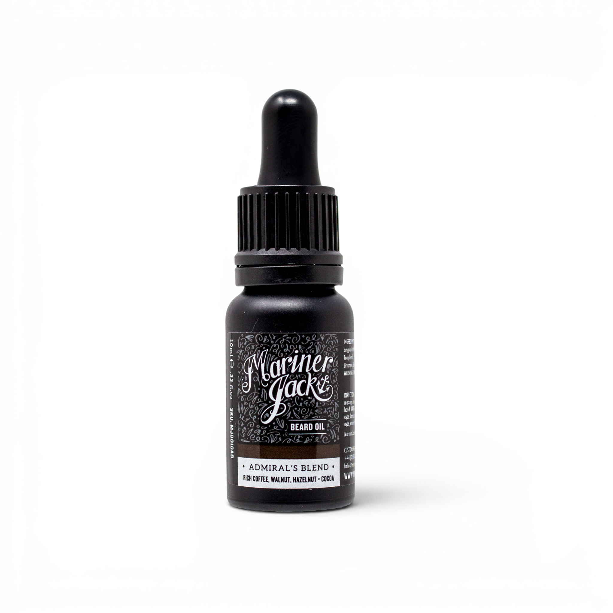 Admiral’s Blend beard oil 10ml bottle on white background