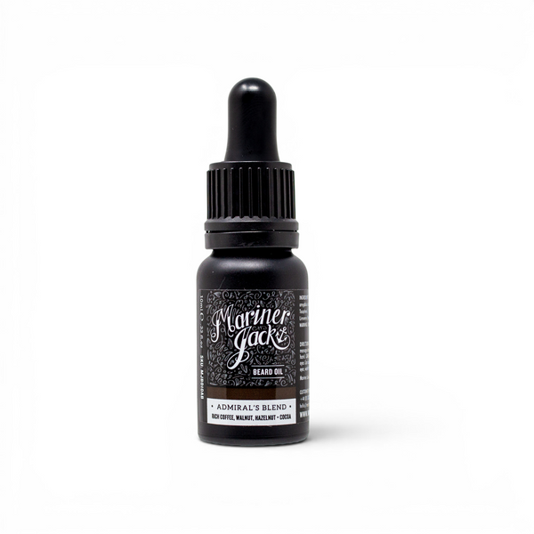 Admiral’s Blend beard oil 10ml bottle on white background