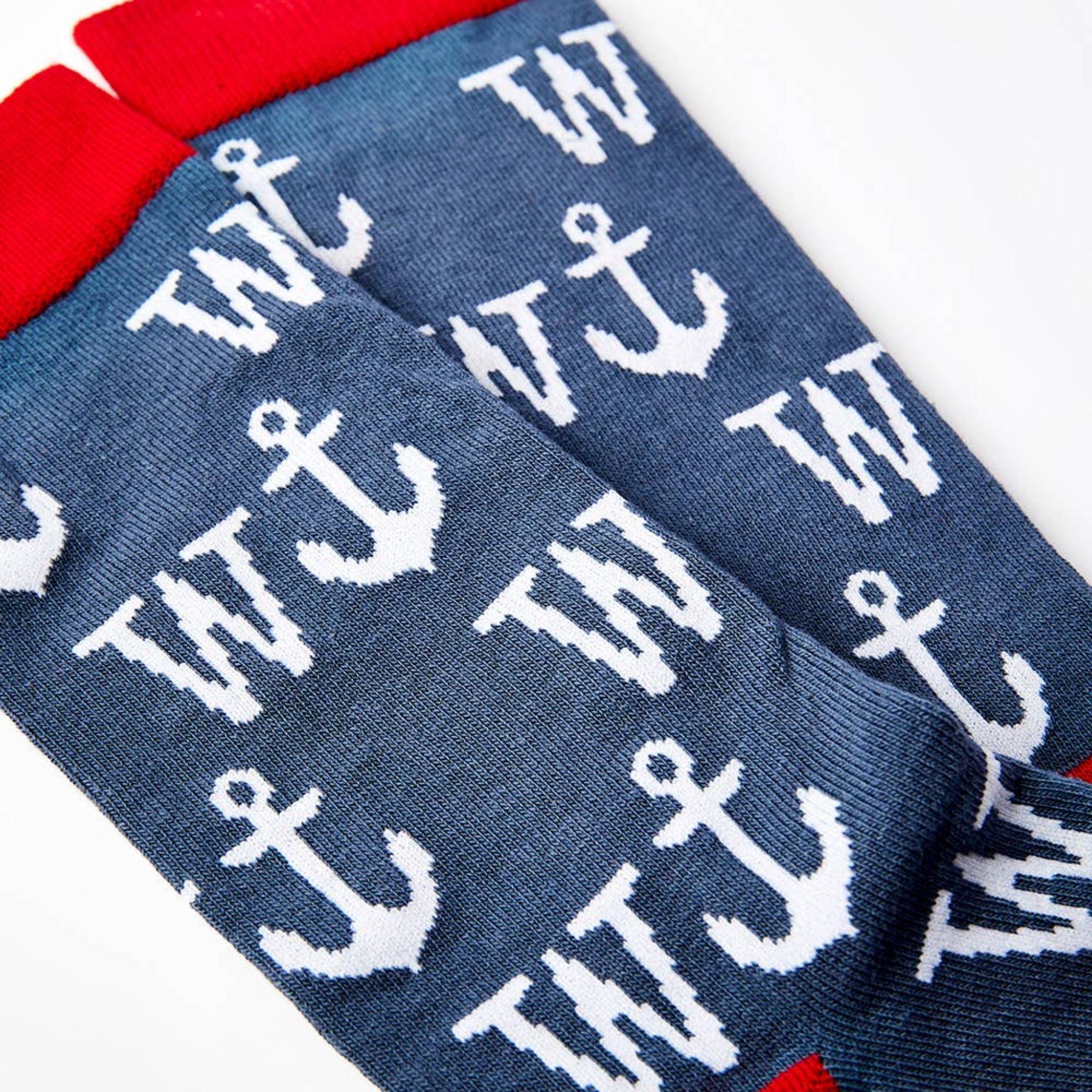 close up of W Anchor socks showing anchor pattern and design