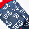 close up of W Anchor socks showing anchor pattern and design