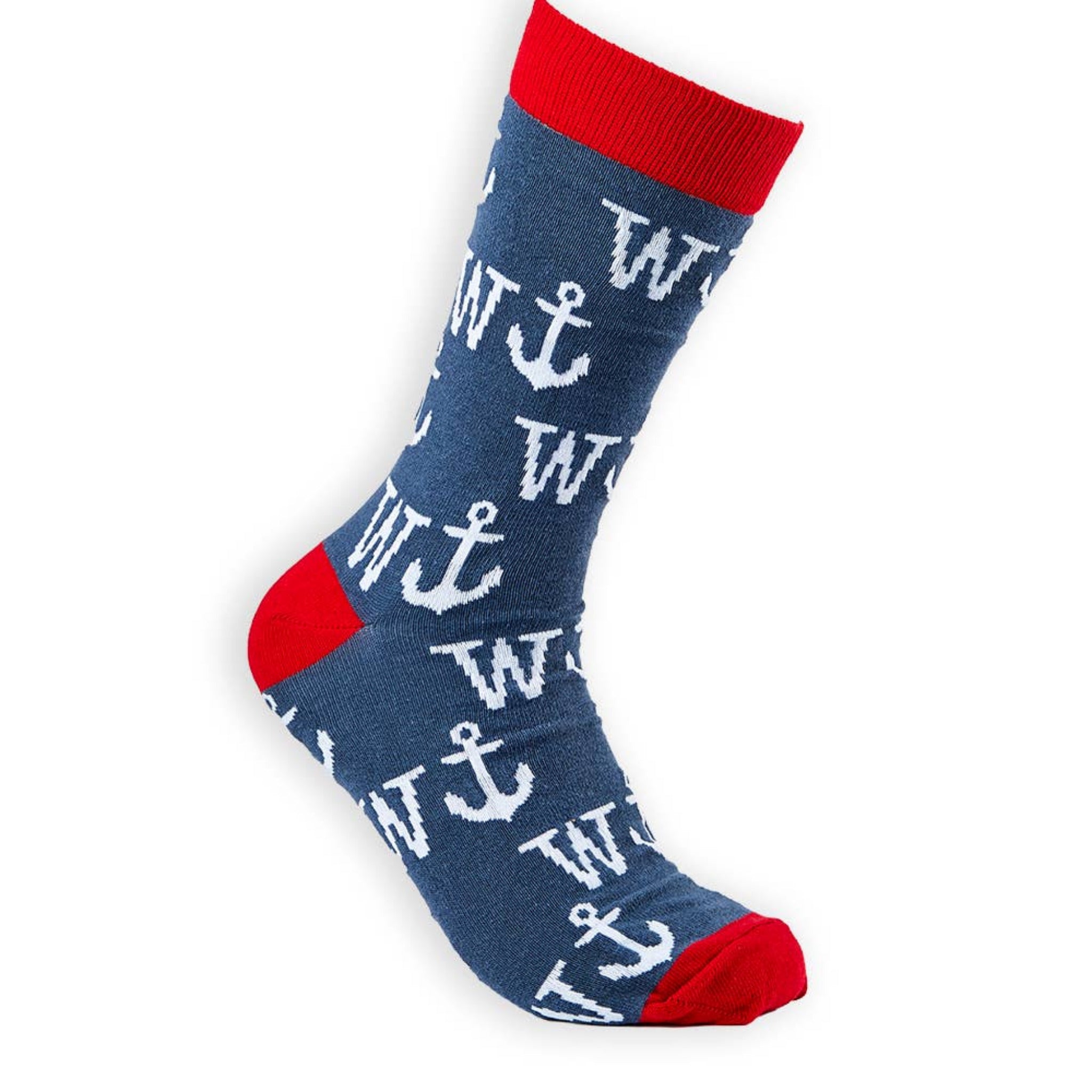 W Anchor socks navy and red main view with anchor pattern