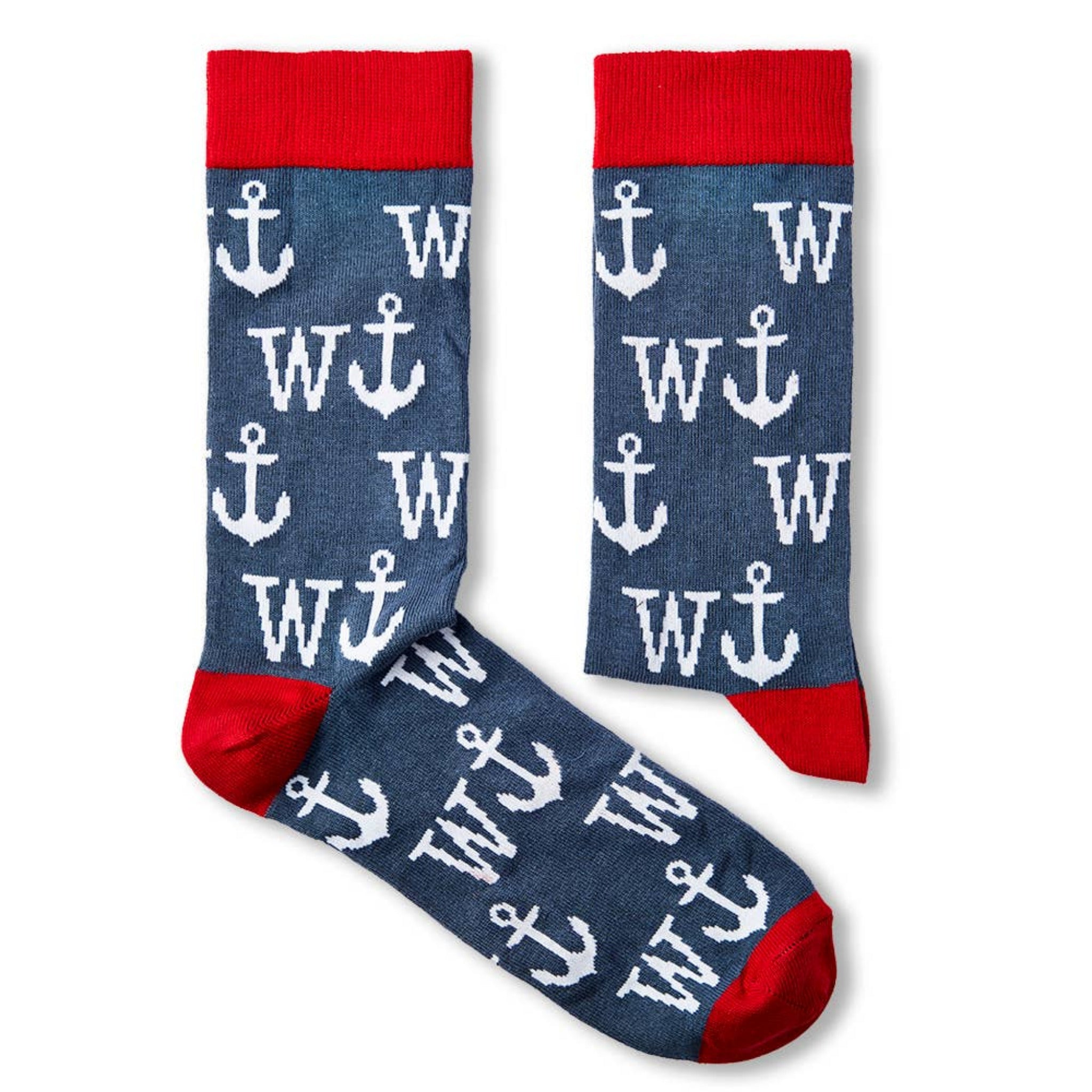 pair of W Anchor socks laid flat showing full anchor pattern