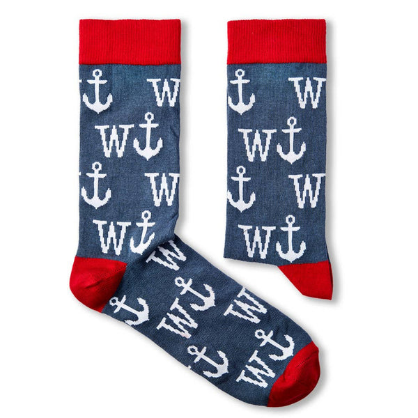 pair of W Anchor socks laid flat showing full anchor pattern