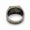Rear view of antique silver stainless steel signet ring showing textured band and vintage finish