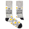pair of grey beer themed socks with slogan and pattern