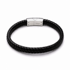 Black 8mm plaited leather bracelet with stainless steel magnetic clasp