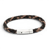 Black and moro brown 6mm braided leather bracelet with stainless steel magnetic clasp on a white background