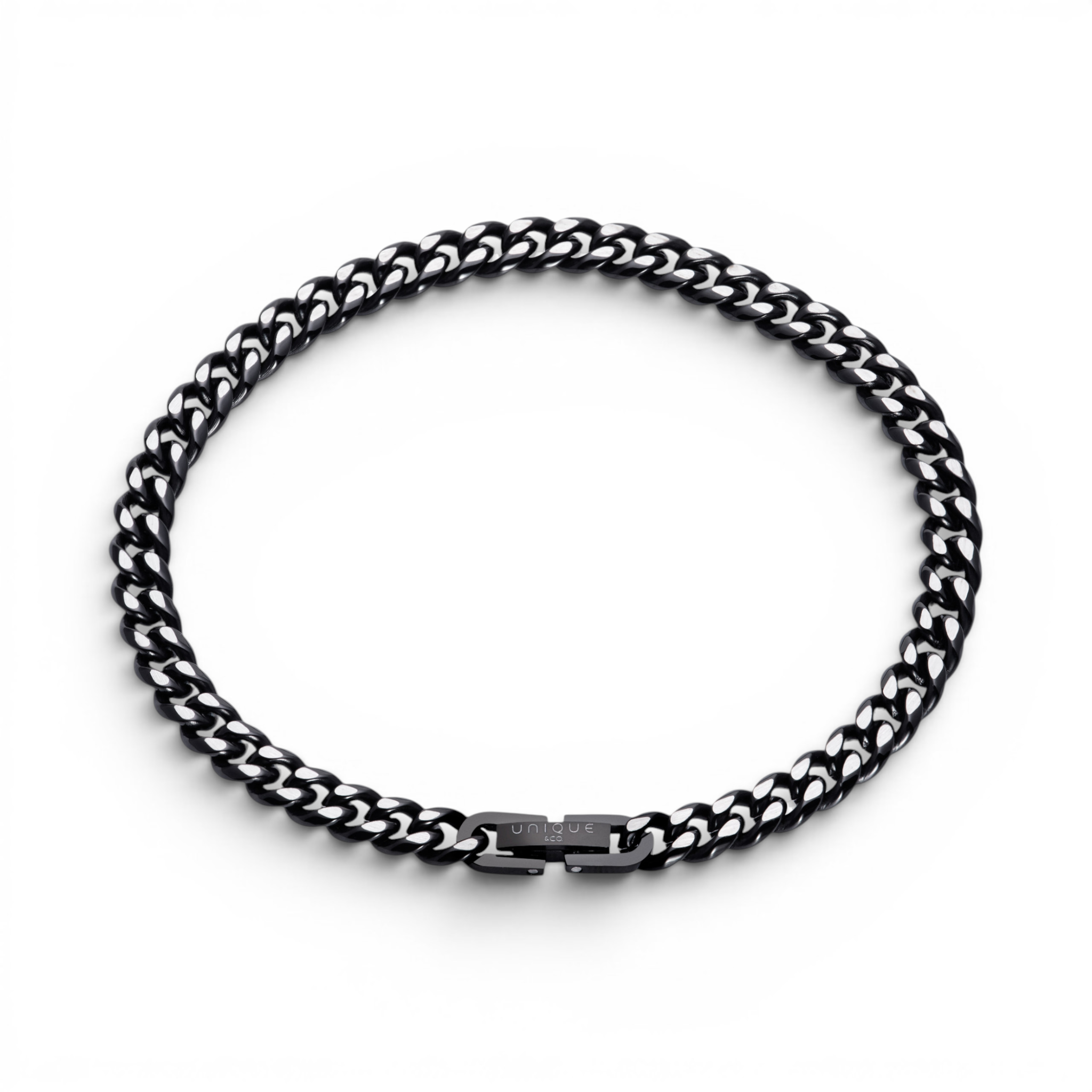 6mm stainless steel curb chain bracelet with black ion plated finish and secure clasp