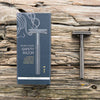 Brighton Beard Company safety razor with packaging on rustic wooden surface