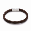 Brown 8mm plaited leather bracelet with stainless steel magnetic clasp