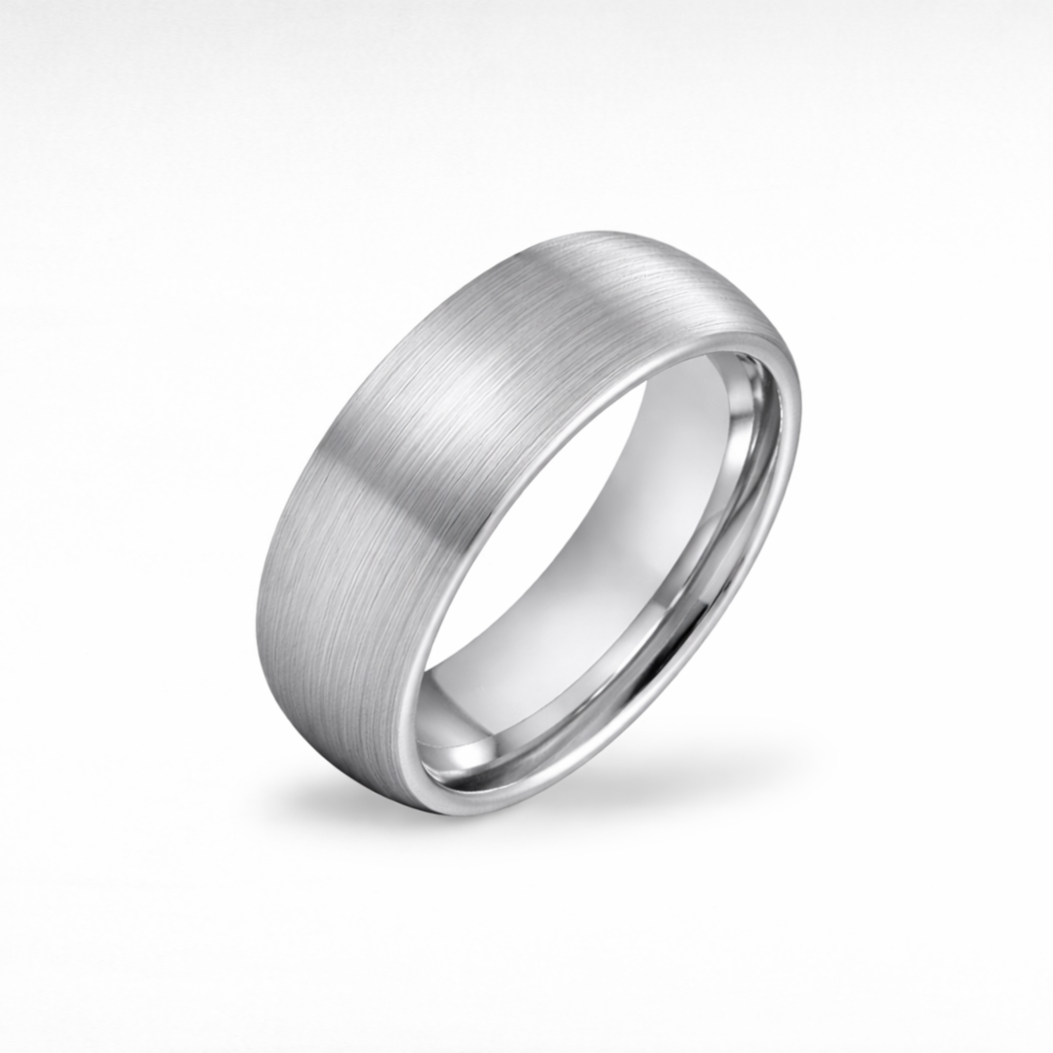 Brushed tungsten ring with matte outer finish and polished inner band