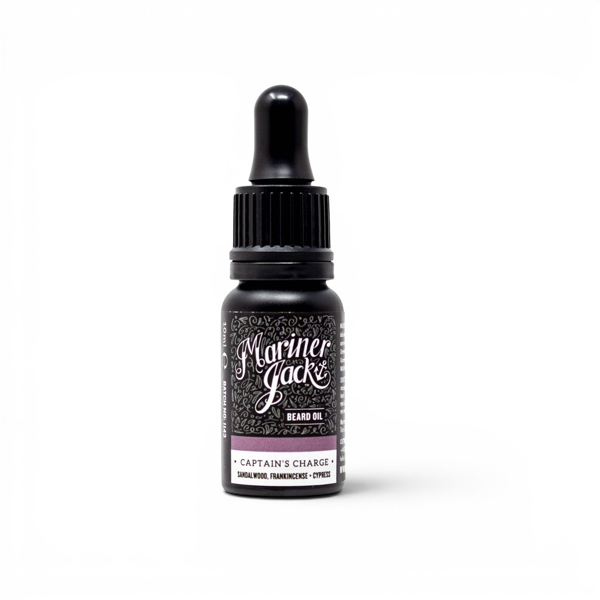 The Captain’s Charge beard oil 10ml bottle on white background