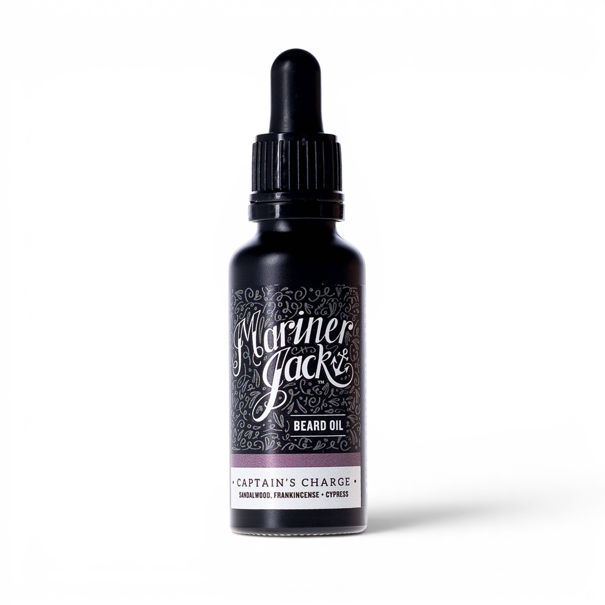 The Captain’s Charge beard oil 30ml bottle on white background