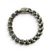 Full view of chunky brushed skull bracelet showing complete skull link design