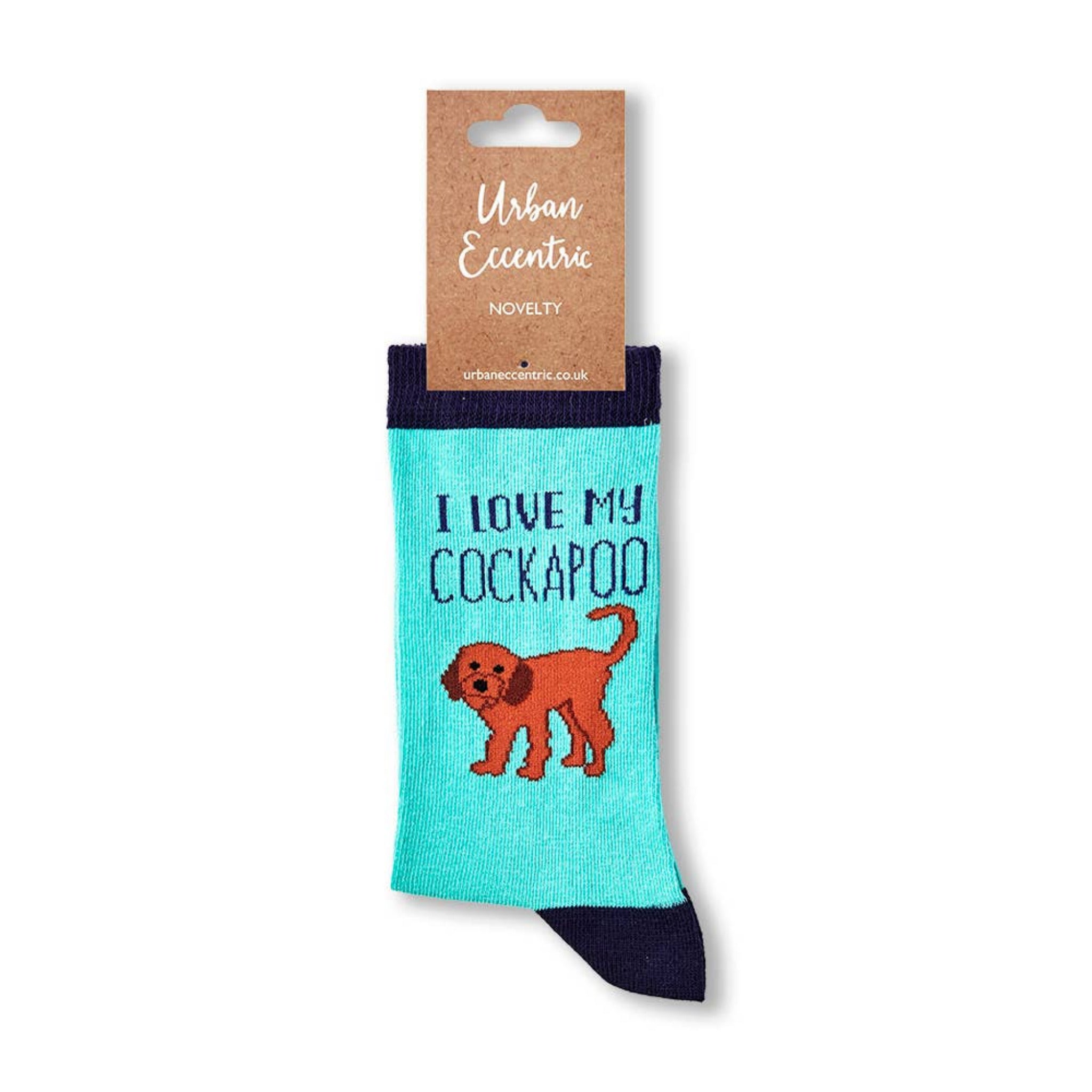 I Love My Cockapoo socks with retail packaging label visible