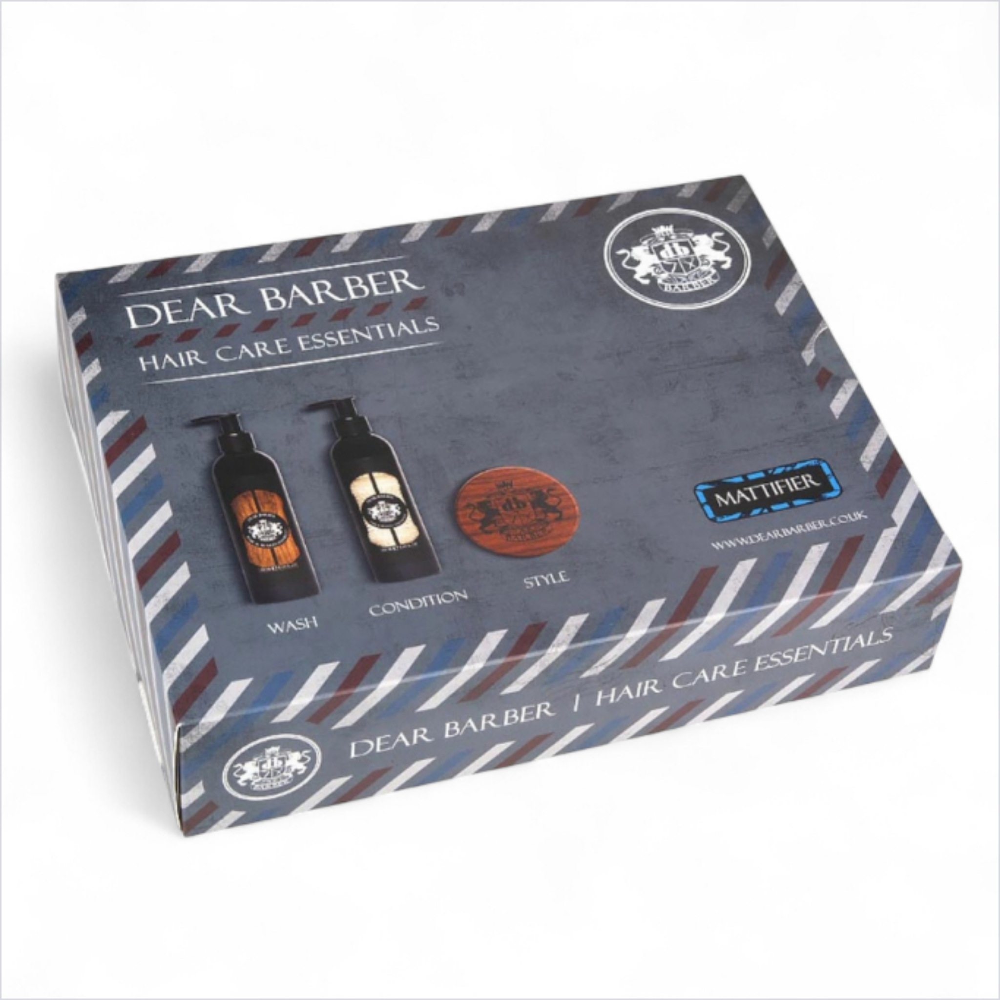Closed Dear Barber Hair Care Essentials Gift Set box on a white background
