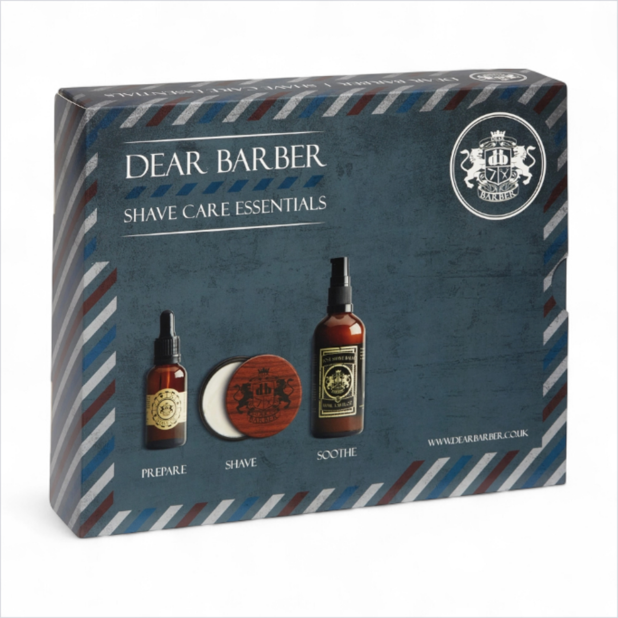 Dear Barber Shave Care Essentials Gift Set in presentation box on a white background
