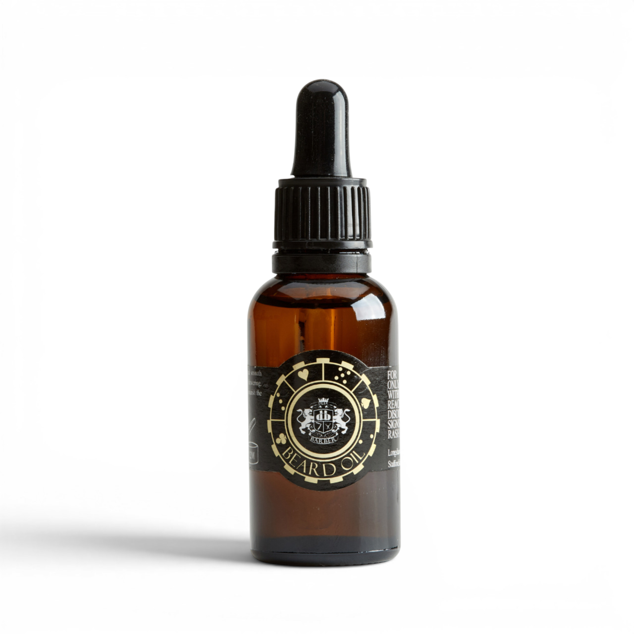 Dear Barber beard oil 30ml amber bottle on white background