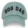 Sea green washed vintage Dog Dad baseball cap with embroidered front lettering and curved peak.