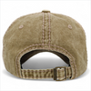 Khaki washed vintage Dog Mom baseball cap showing adjustable rear strap and buckle fastening.