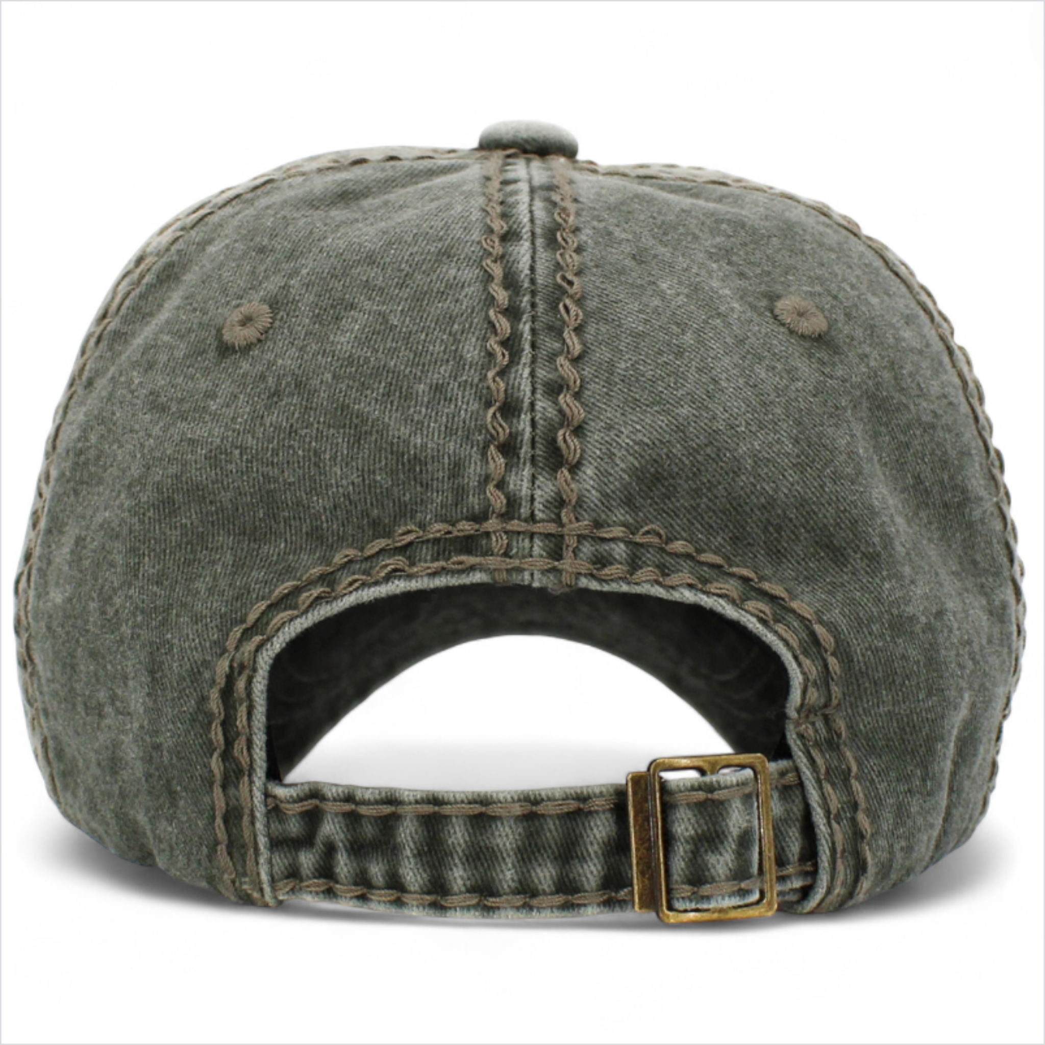 Olive washed vintage Dog Mom baseball cap showing adjustable rear strap fastening.
