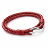 Double wrap braided leather bracelet in rust brown with stainless steel clasp on a clean white background