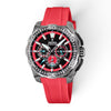 Festina Chrono Bike 2025 chronograph watch with red rubber strap and black dial on white background