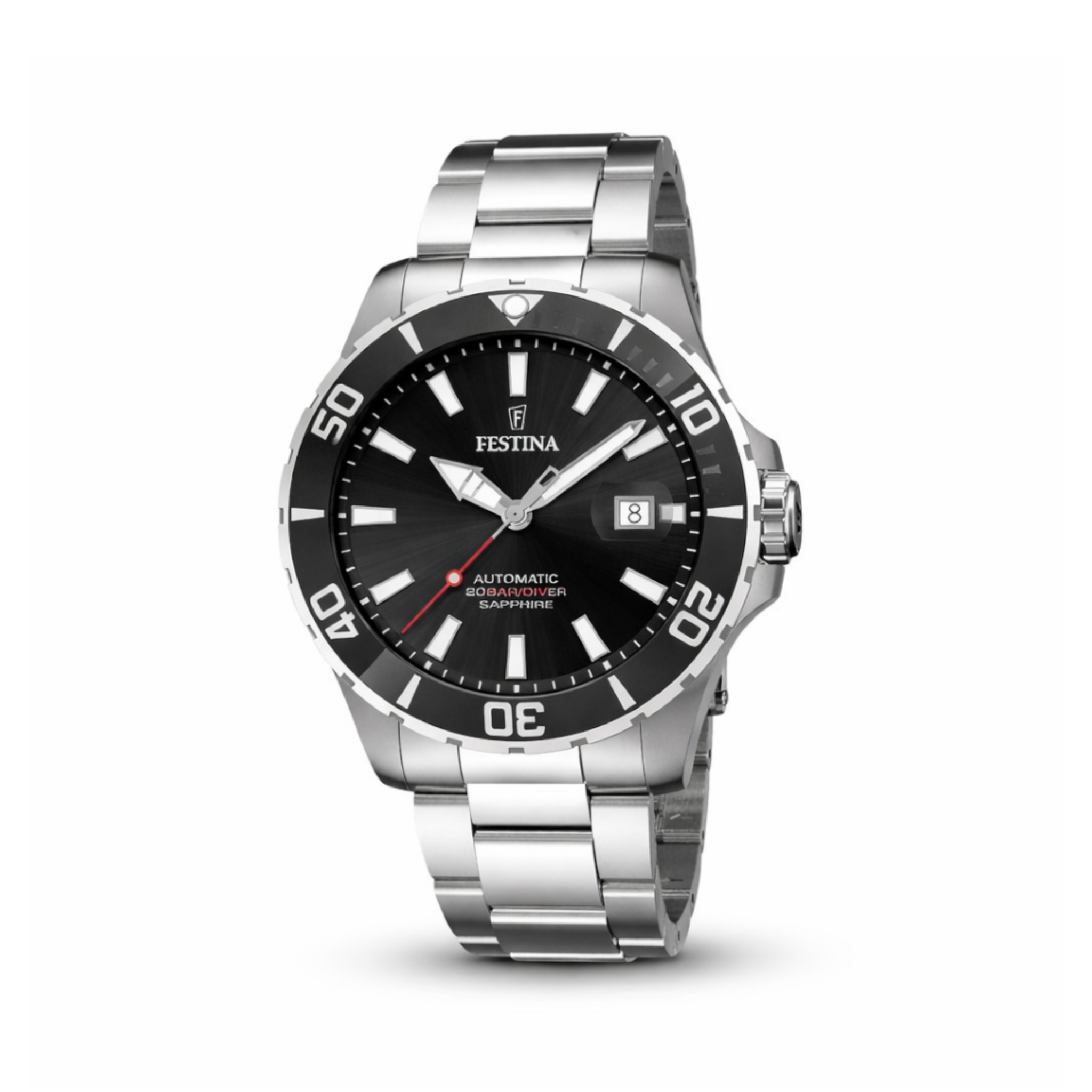 Festina men’s automatic watch with black dial and stainless steel bracelet
