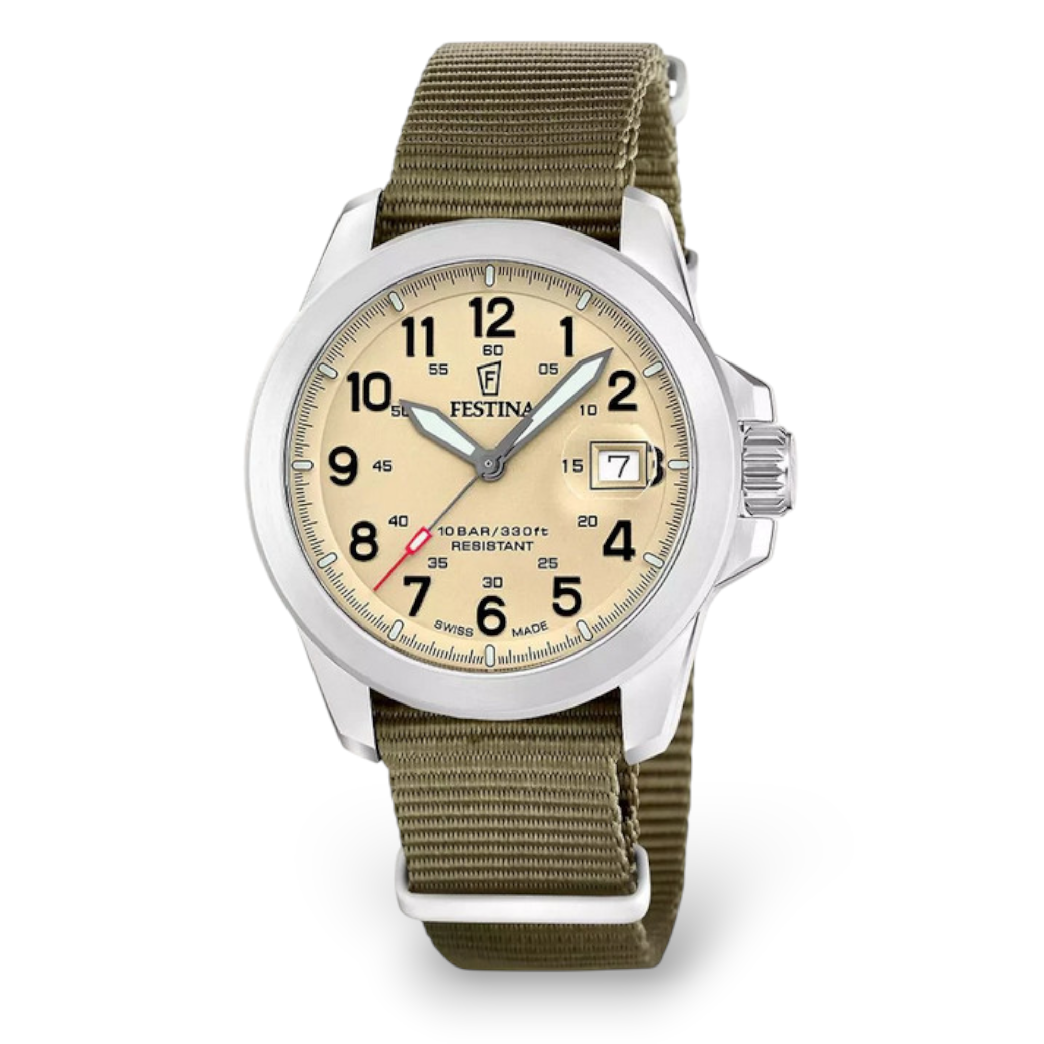 Festina Swiss made field watch with beige dial and NATO strap