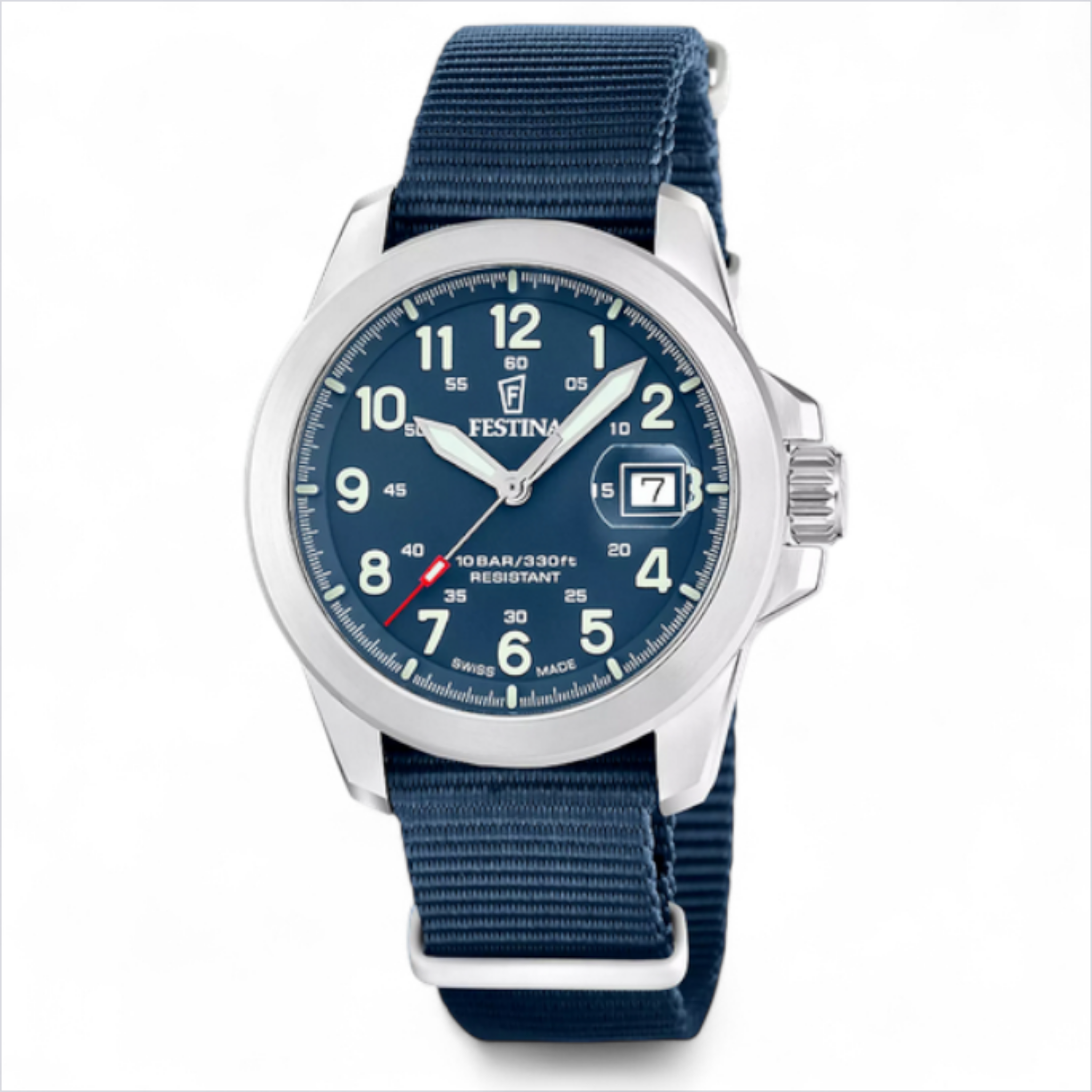 Festina Swiss made field watch with blue dial and NATO strap