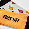 close up of Fuck Off socks showing text and design detail