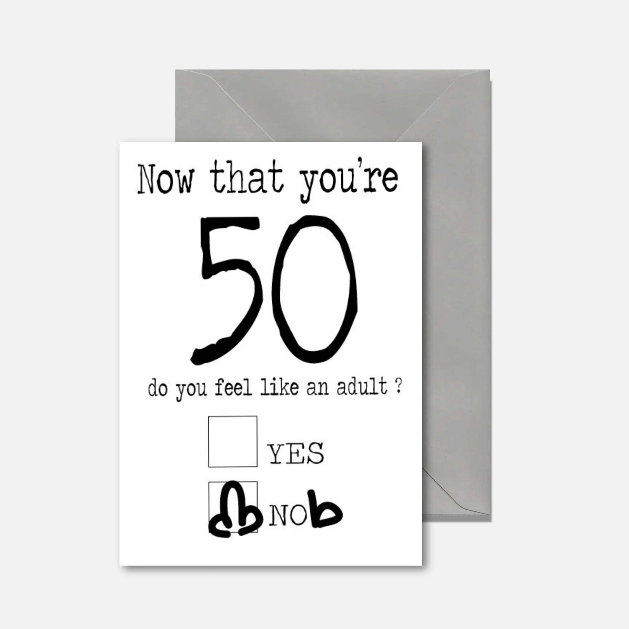 Funny 50th birthday greeting card featuring the 