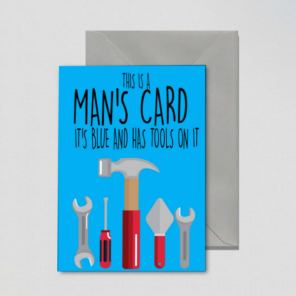 Funny birthday greeting card featuring the text "This Is a Man's Card"