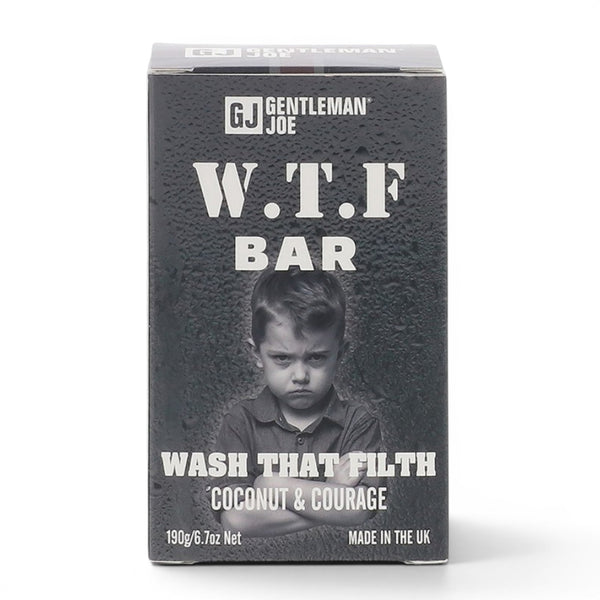 Gentlemen Joe W.T.F Bar Soap 190g coconut and courage on white background