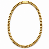 Gold plated stainless steel 9mm curb chain necklace with a polished finish, secure box clasp and engraved Man's Head maker's mark.