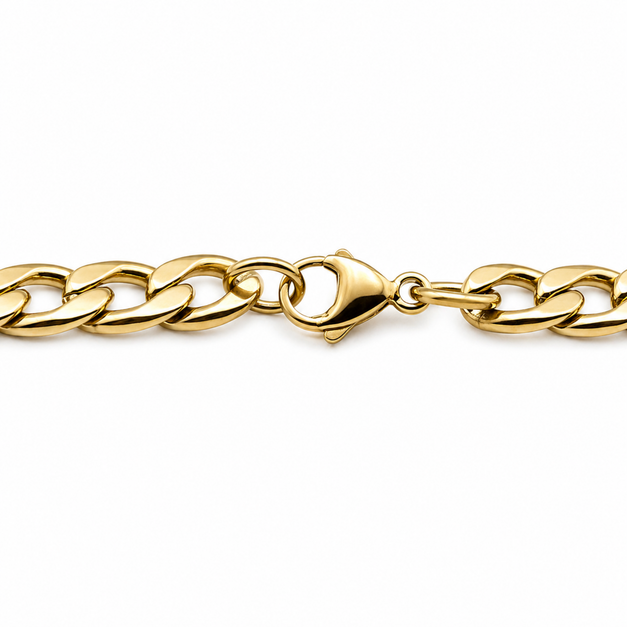 gold stainless steel curb chain necklace lobster clasp close up
