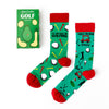 two pairs of golf themed socks laid out with different designs