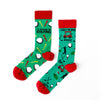 two designs of golf themed socks on a white background